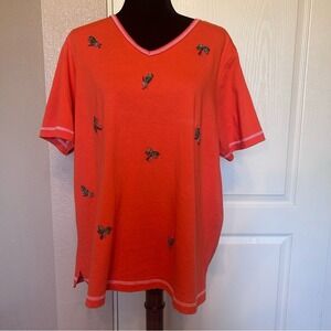 Quacker‎ Factory Orange with Beaded Palm trees and Parrots Blouse Shirt Size 1X